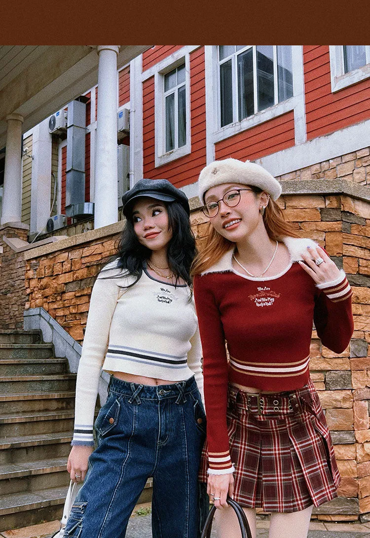 WE ARE BEERBROCLUB Solid Color Ribbed Slim Long Sleeve Cropped Top