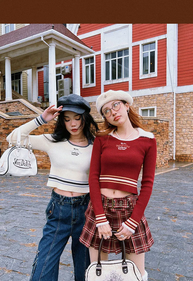 WE ARE BEERBROCLUB Solid Color Ribbed Slim Long Sleeve Cropped Top