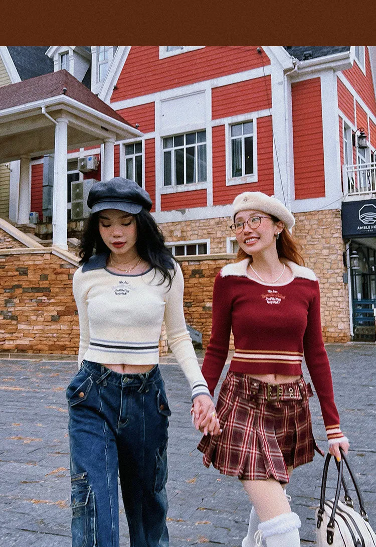 WE ARE BEERBROCLUB Solid Color Ribbed Slim Long Sleeve Cropped Top