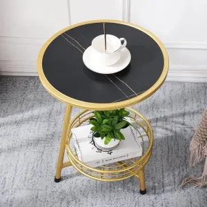 Weston Crafts Small Coffee Table Apartment Balcony Living Room Round Simple Golden Iron Black MDF Top Modern Creative Side Table from Gold 2 Tier Gold