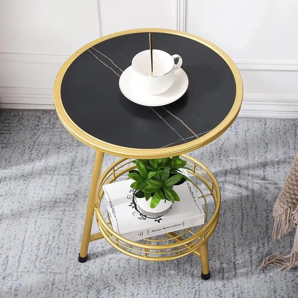 Weston Crafts Small Coffee Table Apartment Balcony Living Room Round Simple Golden Iron Black MDF Top Modern Creative Side Table from Gold 2 Tier Gold