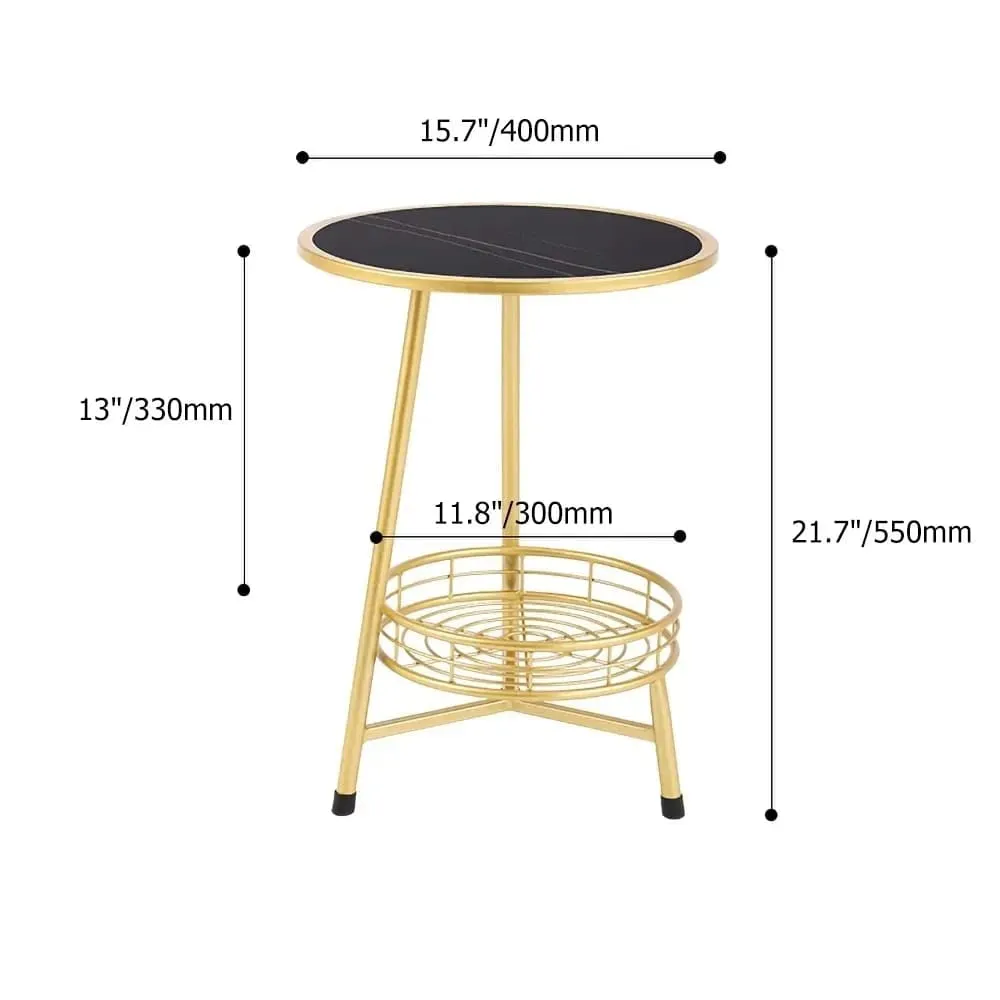 Weston Crafts Small Coffee Table Apartment Balcony Living Room Round Simple Golden Iron Black MDF Top Modern Creative Side Table from Gold 2 Tier Gold