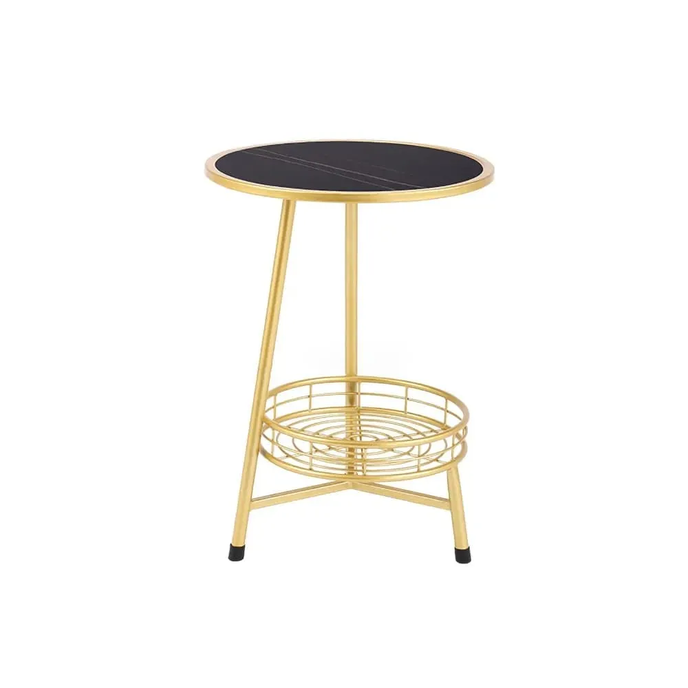 Weston Crafts Small Coffee Table Apartment Balcony Living Room Round Simple Golden Iron Black MDF Top Modern Creative Side Table from Gold 2 Tier Gold