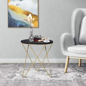 Weston Crafts Wooden Metal Round Coffee Table Sofa End Side Bedside Table Modern Style Living Room Decor - Black Gold Color