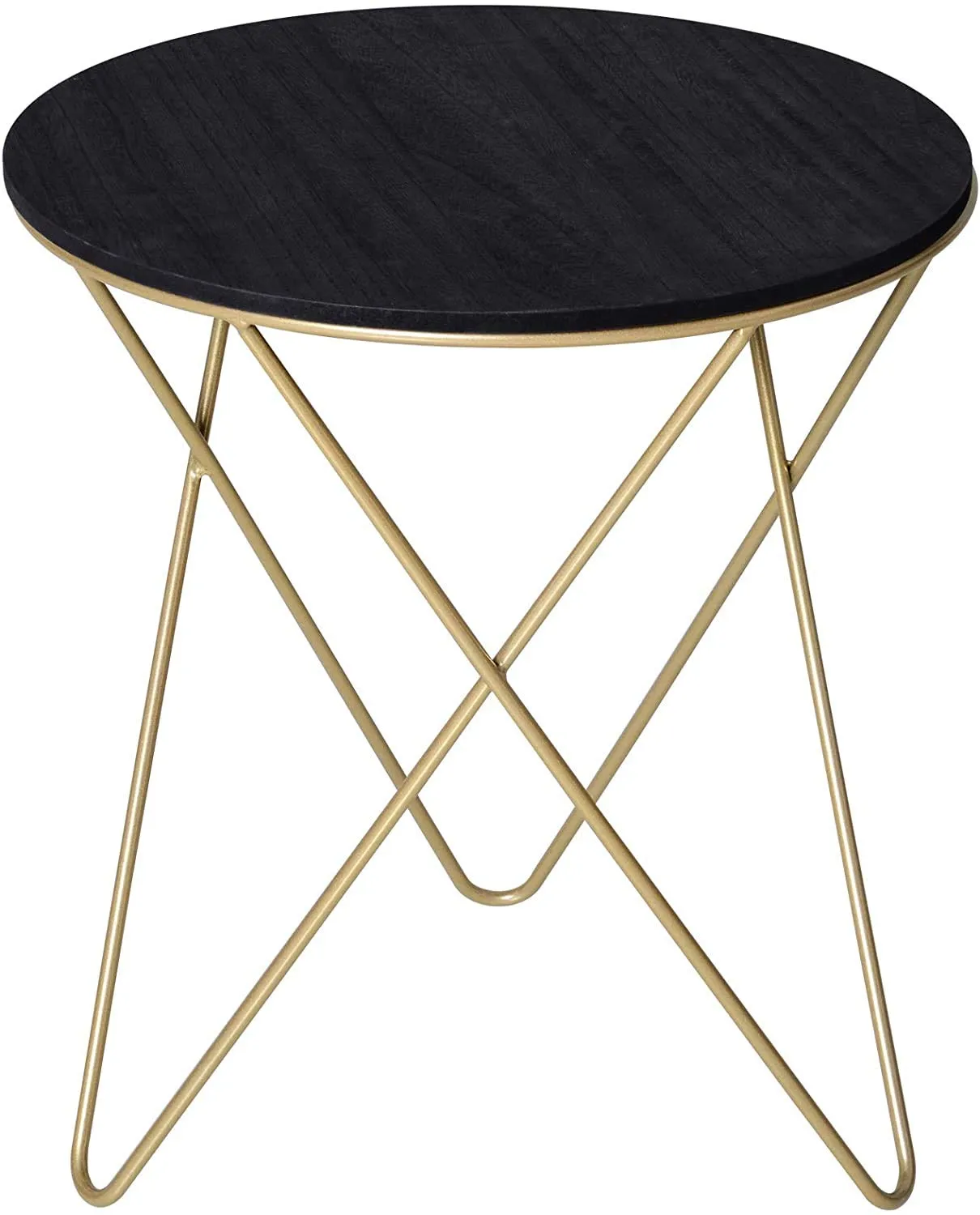 Weston Crafts Wooden Metal Round Coffee Table Sofa End Side Bedside Table Modern Style Living Room Decor - Black Gold Color
