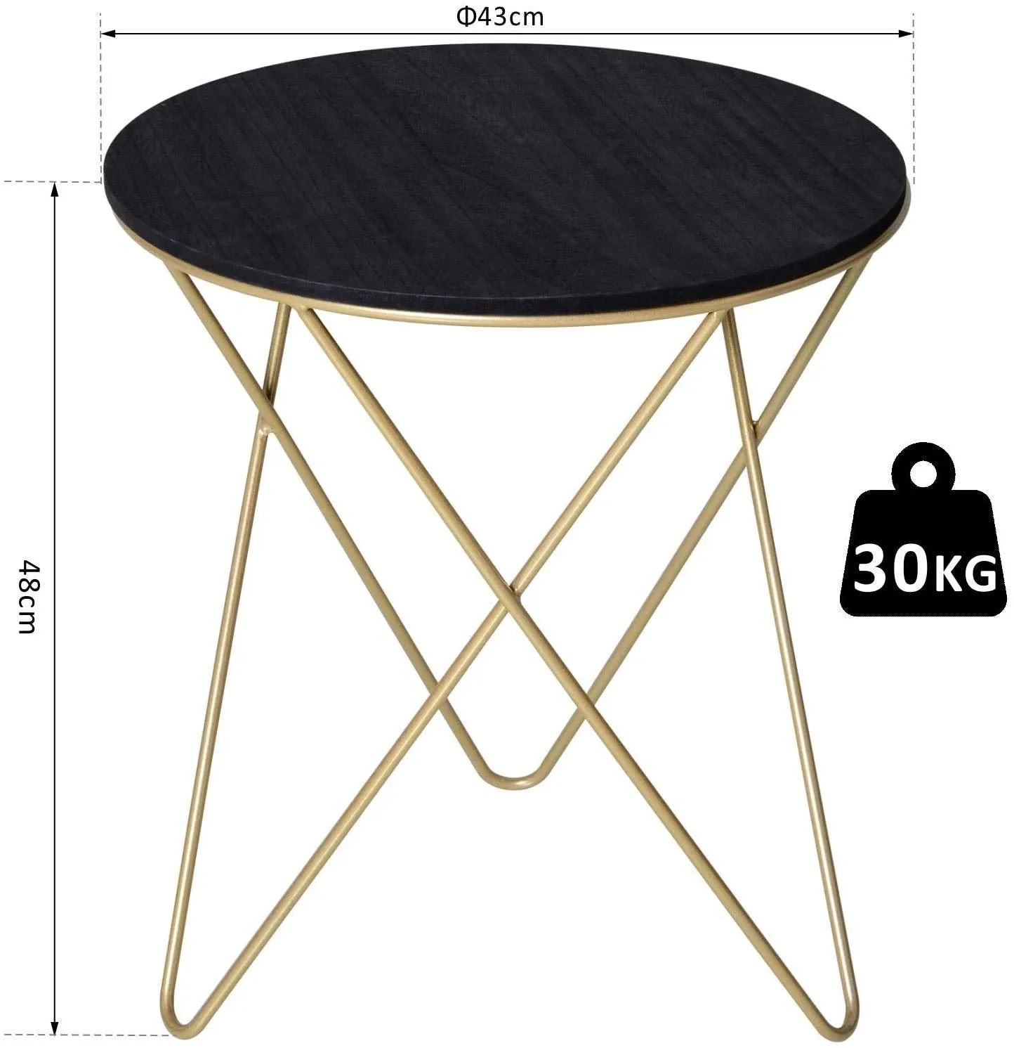 Weston Crafts Wooden Metal Round Coffee Table Sofa End Side Bedside Table Modern Style Living Room Decor - Black Gold Color