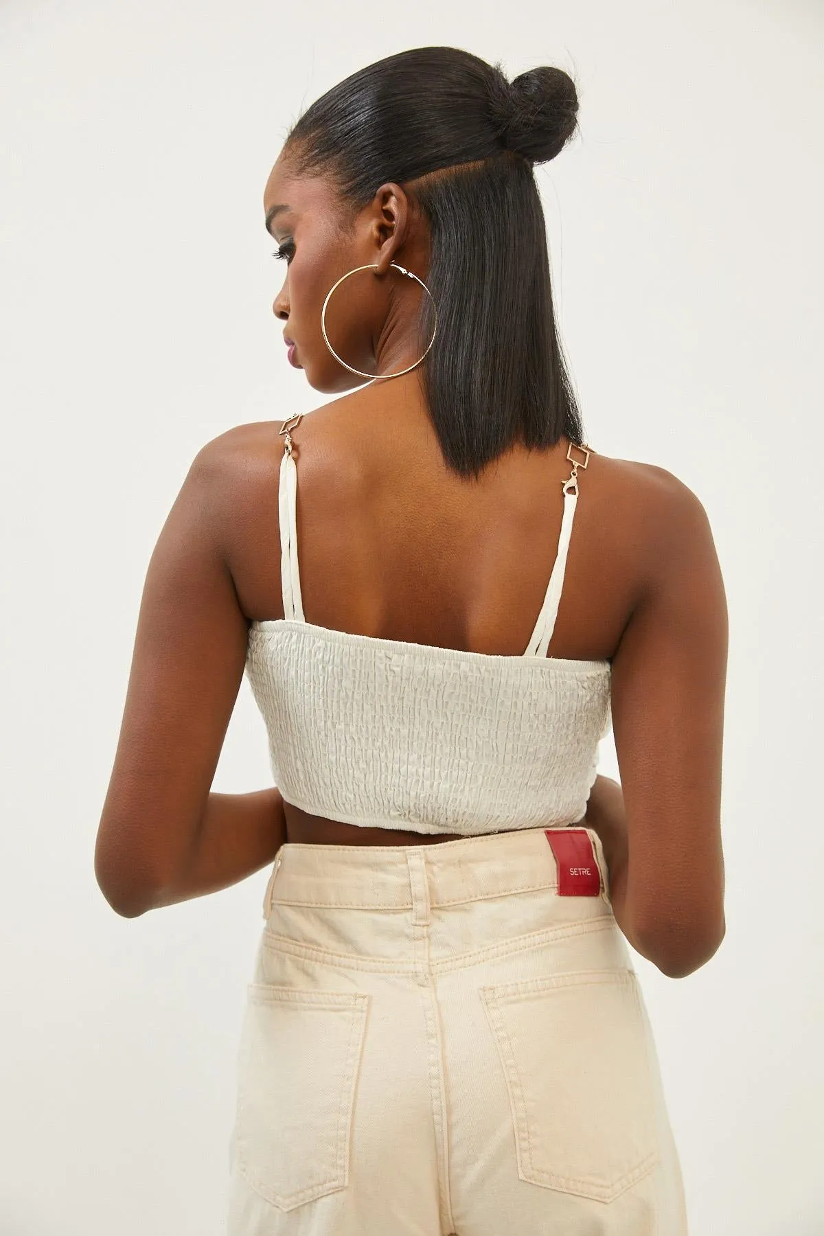 White Cotton Chain Strap Crop Top