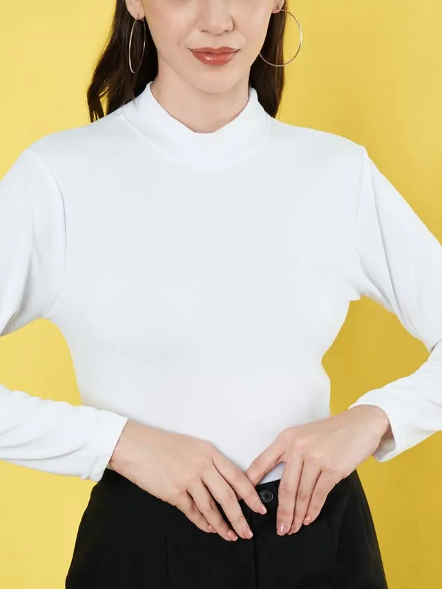 White High Neck Regular Top