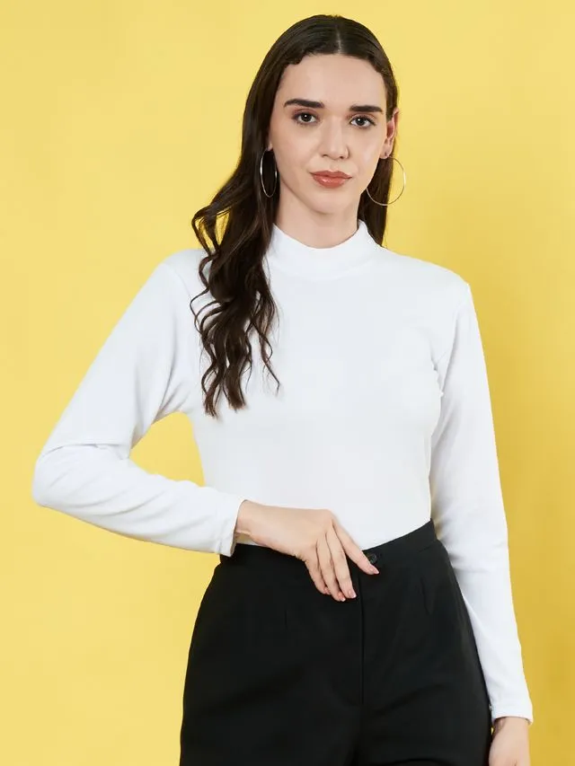White High Neck Regular Top