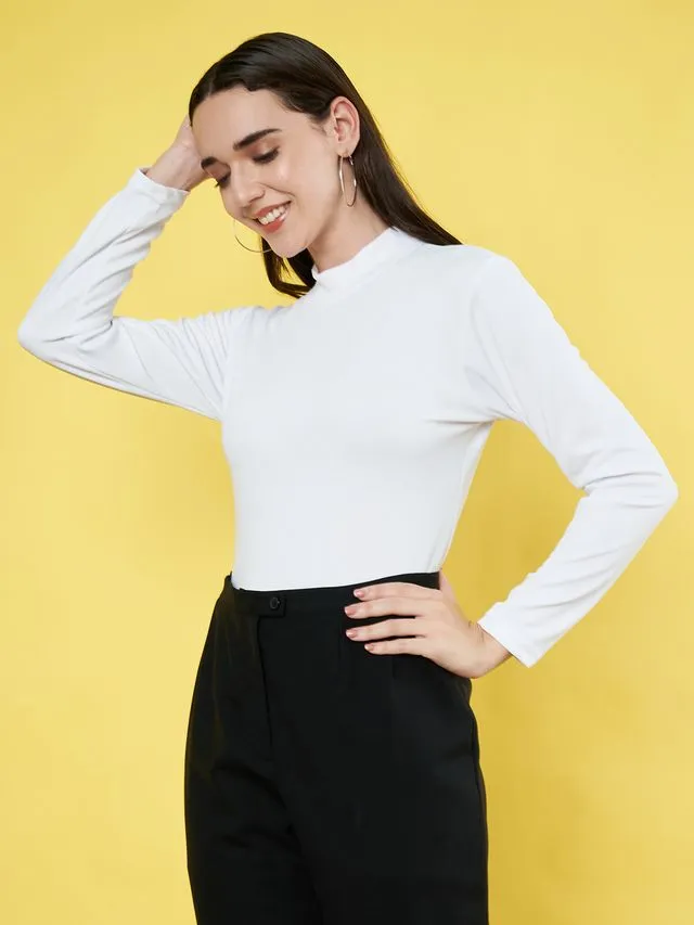 White High Neck Regular Top