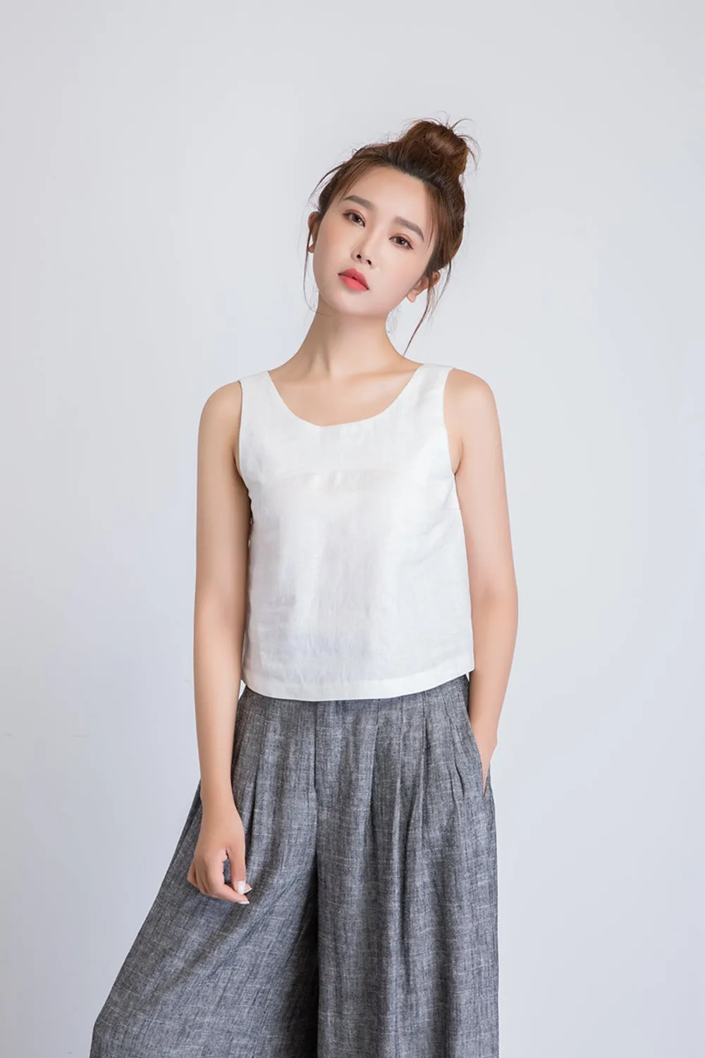 white linen top, sleeveless top women, loose tank top 1946
