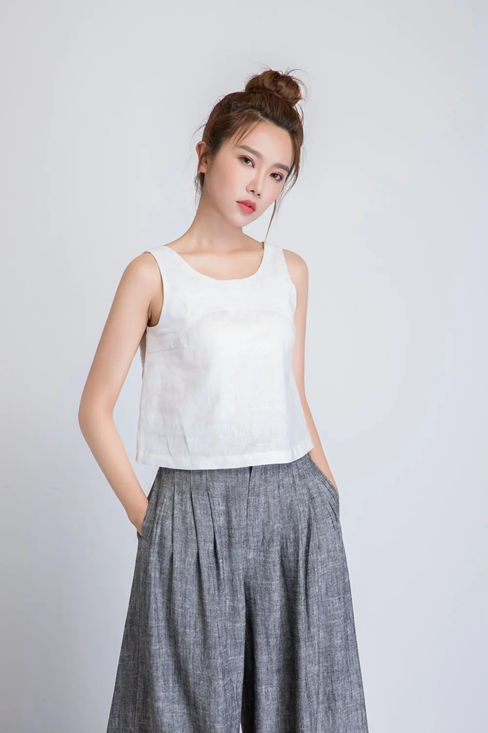 white linen top, sleeveless top women, loose tank top 1946