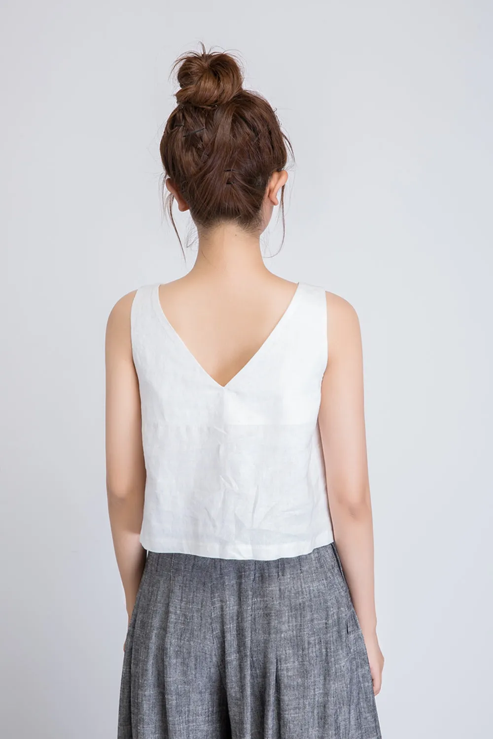 white linen top, sleeveless top women, loose tank top 1946