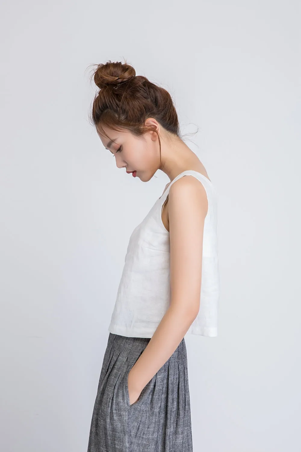white linen top, sleeveless top women, loose tank top 1946
