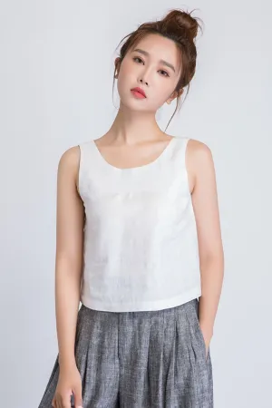 white linen top, sleeveless top women, loose tank top 1946