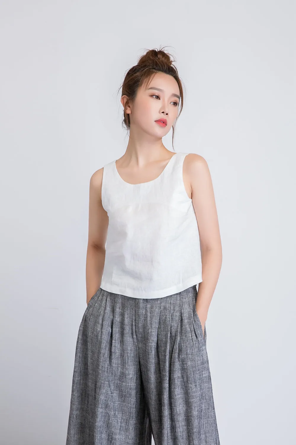 white linen top, sleeveless top women, loose tank top 1946