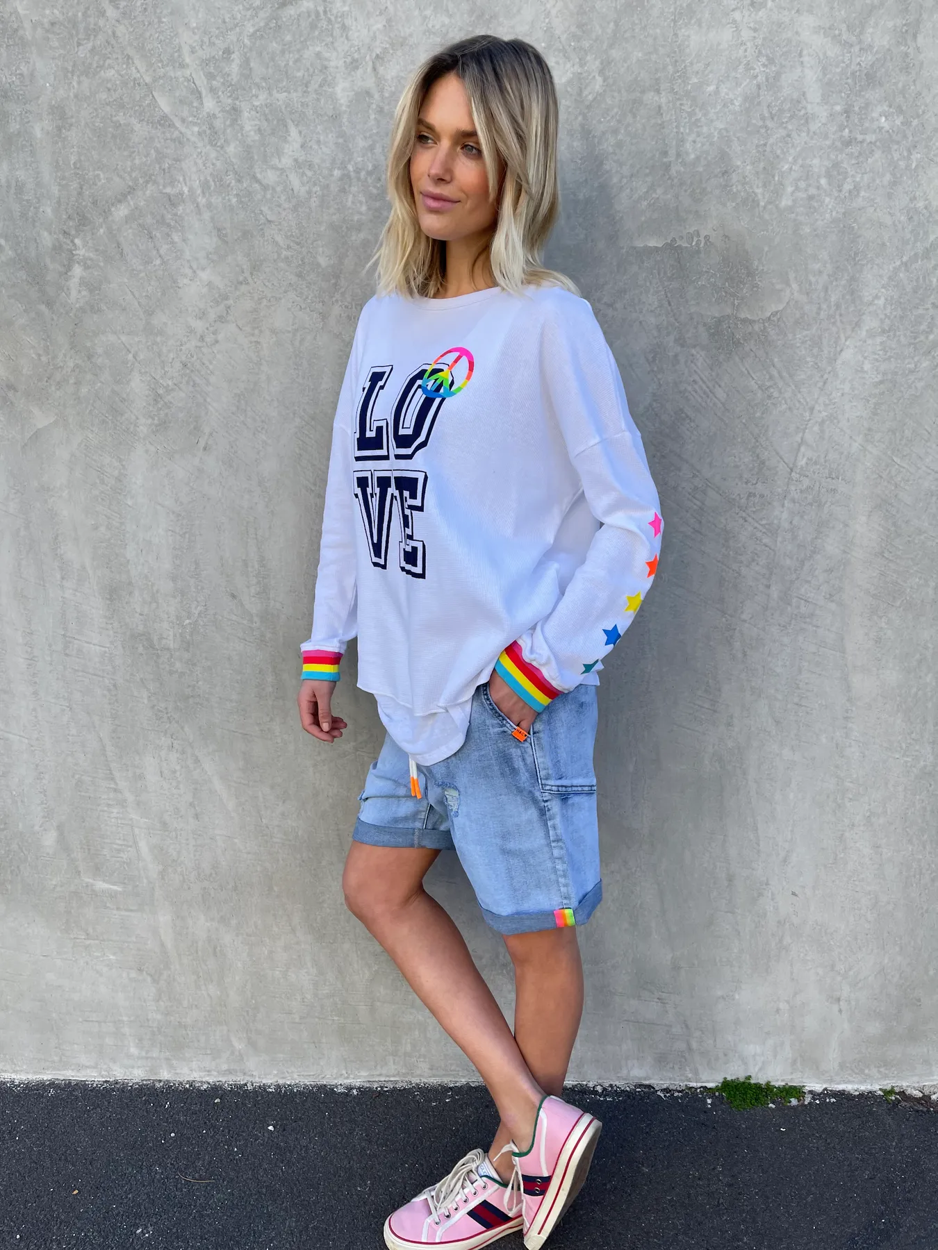 WHITE LOVE WAFFLE TOP