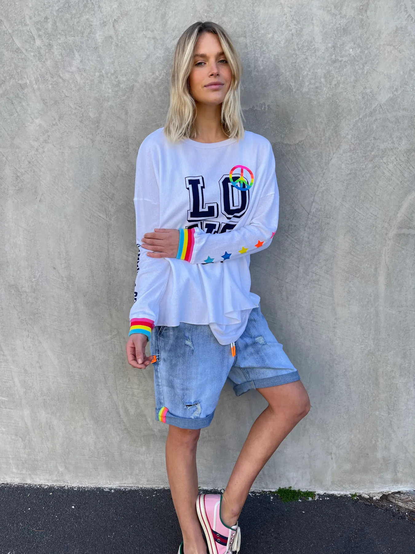 WHITE LOVE WAFFLE TOP