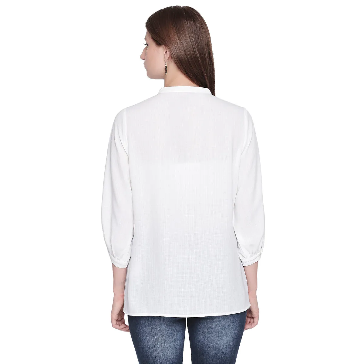 White Solid Top With Mandarin Collar