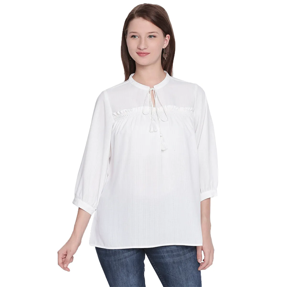 White Solid Top With Mandarin Collar