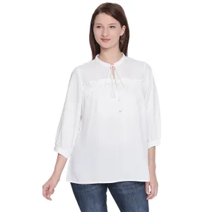White Solid Top With Mandarin Collar