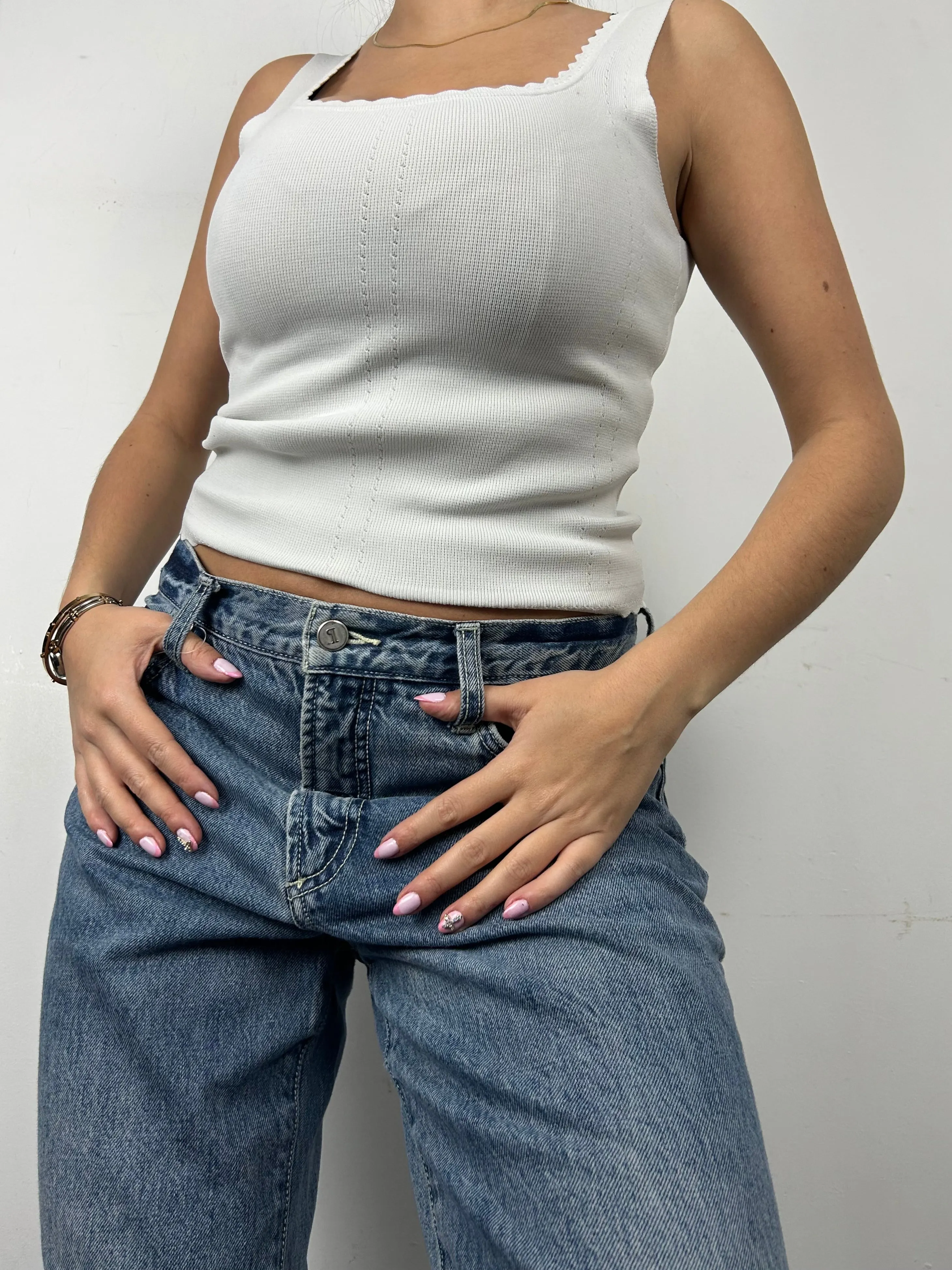 White super stretchy knitted cami top (S)