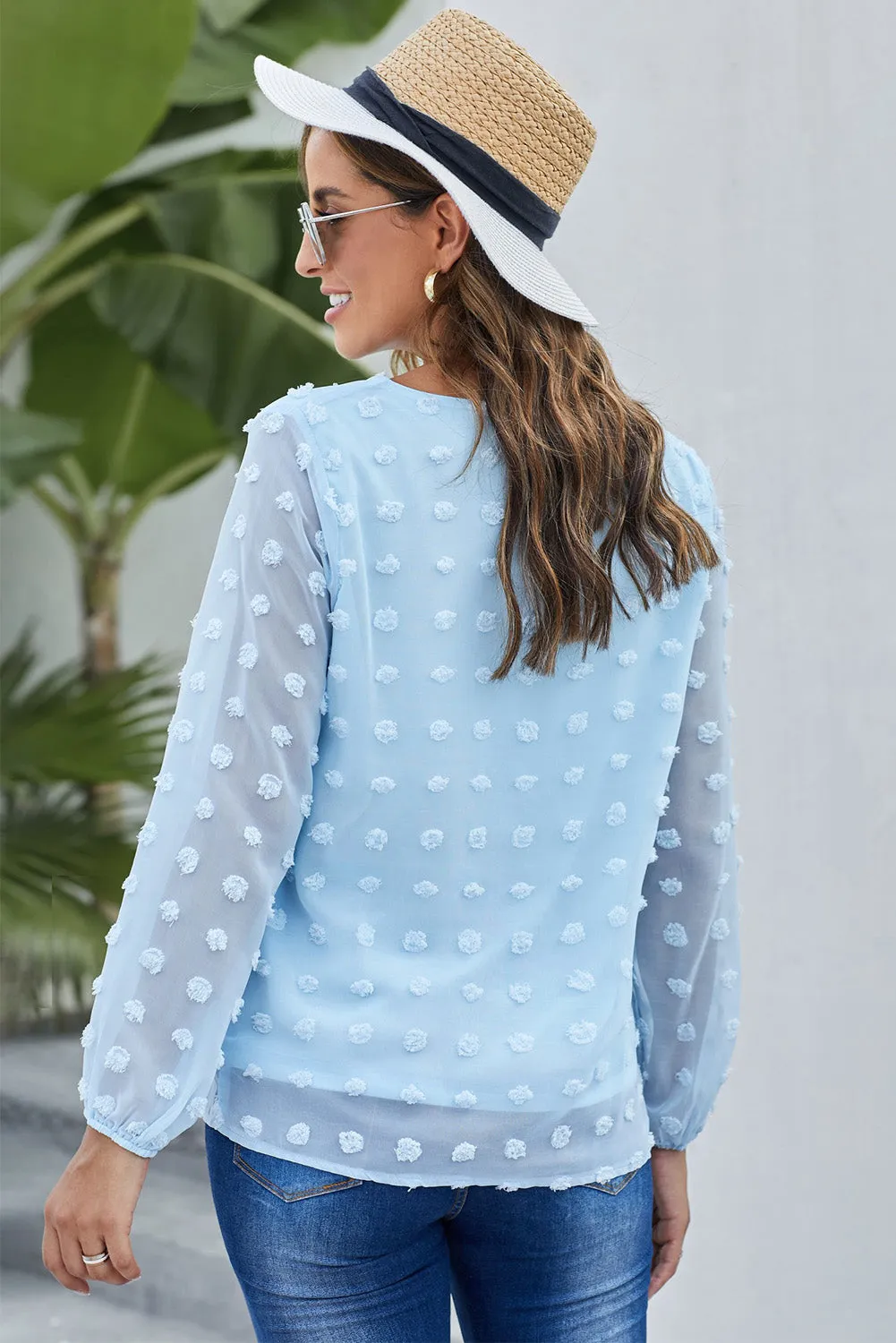 White Swiss Dot Baloon Sleeve Top