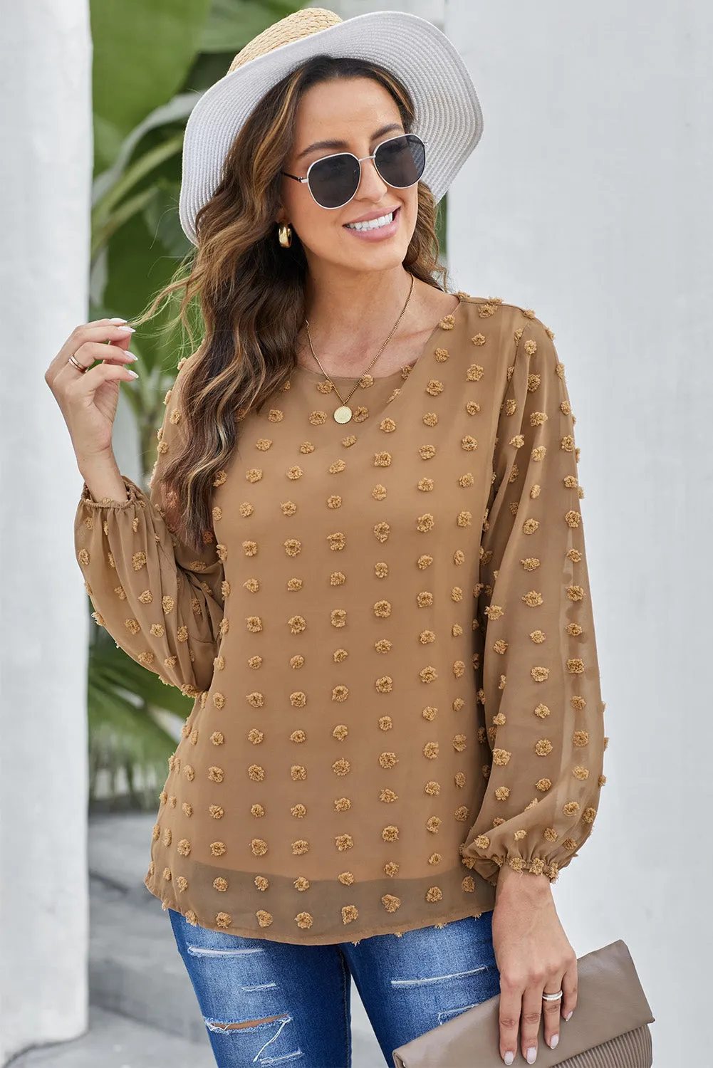 White Swiss Dot Baloon Sleeve Top