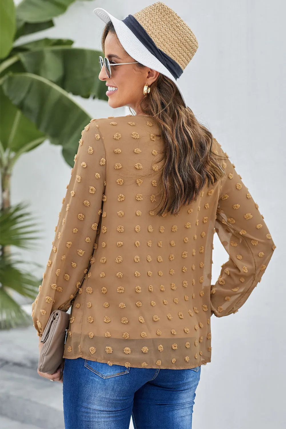 White Swiss Dot Baloon Sleeve Top