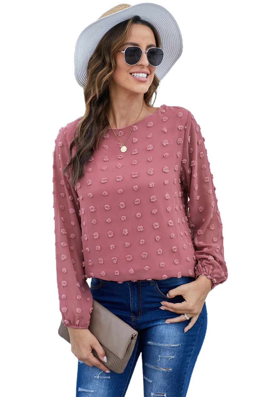 White Swiss Dot Baloon Sleeve Top