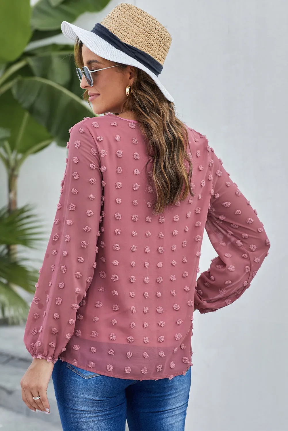 White Swiss Dot Baloon Sleeve Top