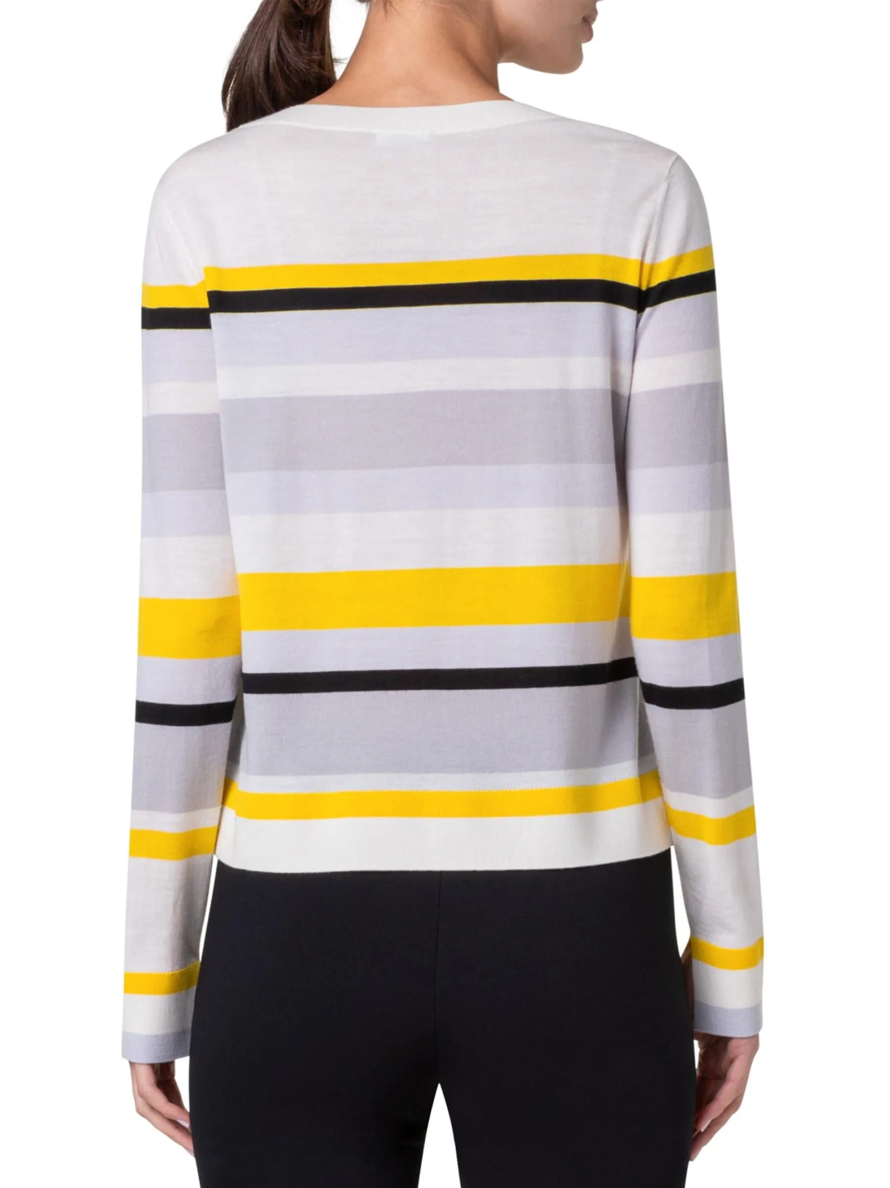 White Tin Black Striped Crew Neck Wool Jumper