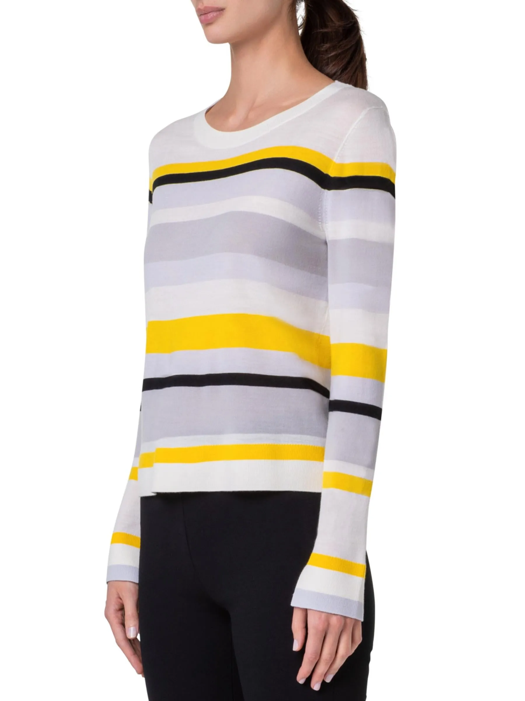 White Tin Black Striped Crew Neck Wool Jumper