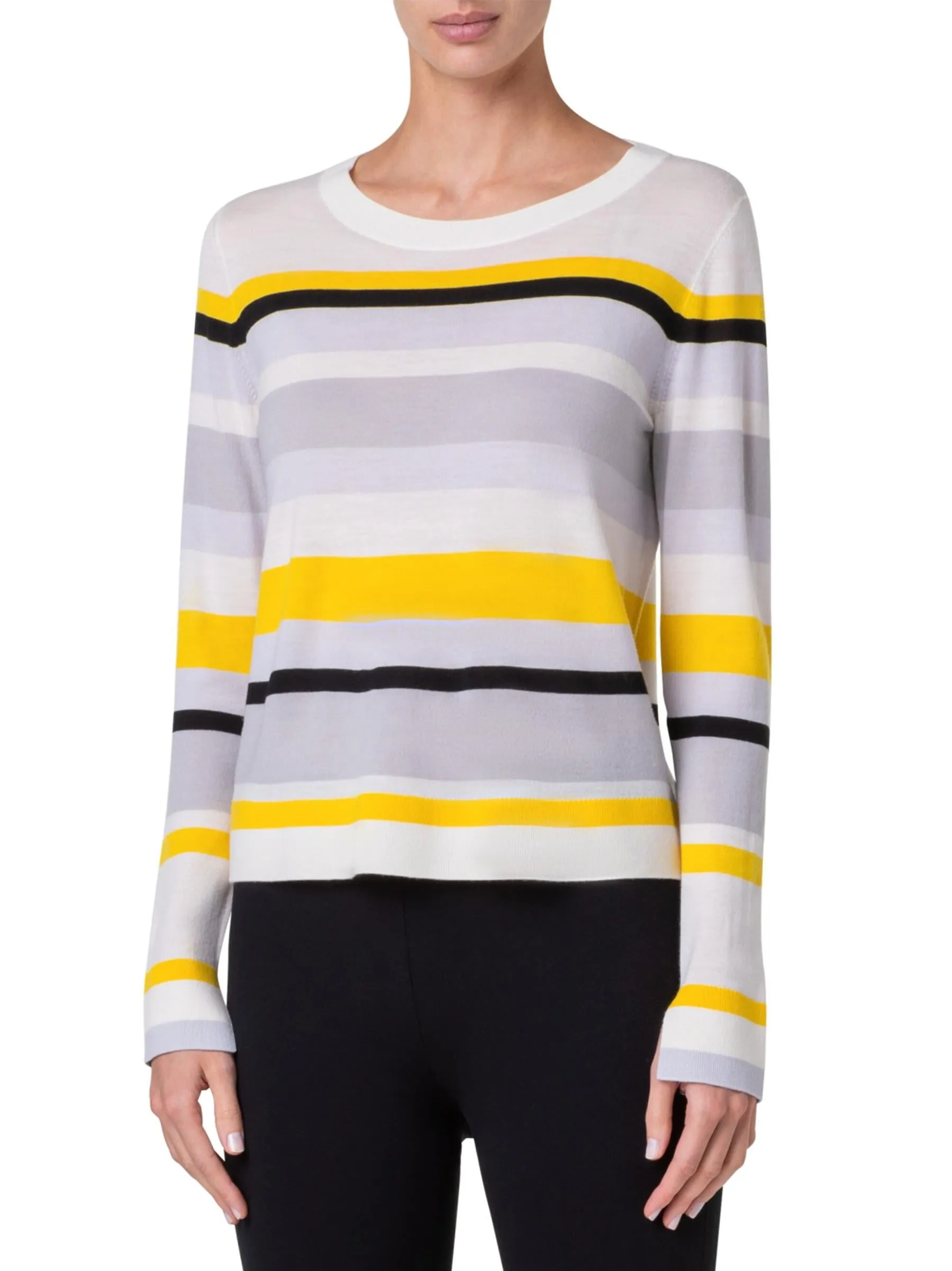 White Tin Black Striped Crew Neck Wool Jumper