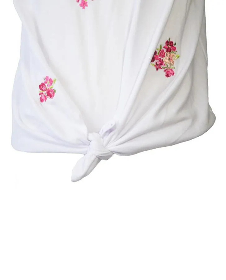 White Top with Floral Embroidery Detail