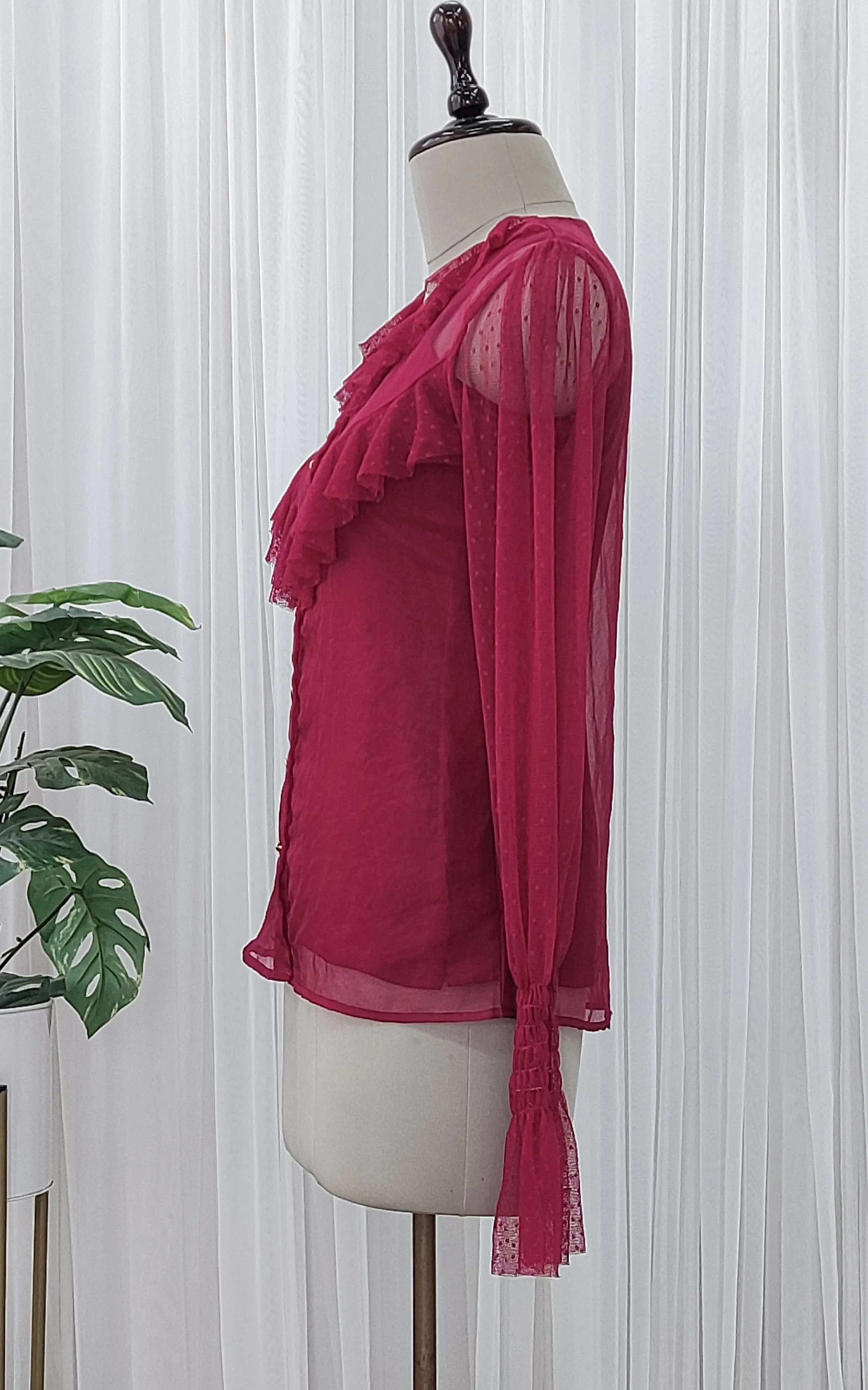 Wine Frilled Organza Top