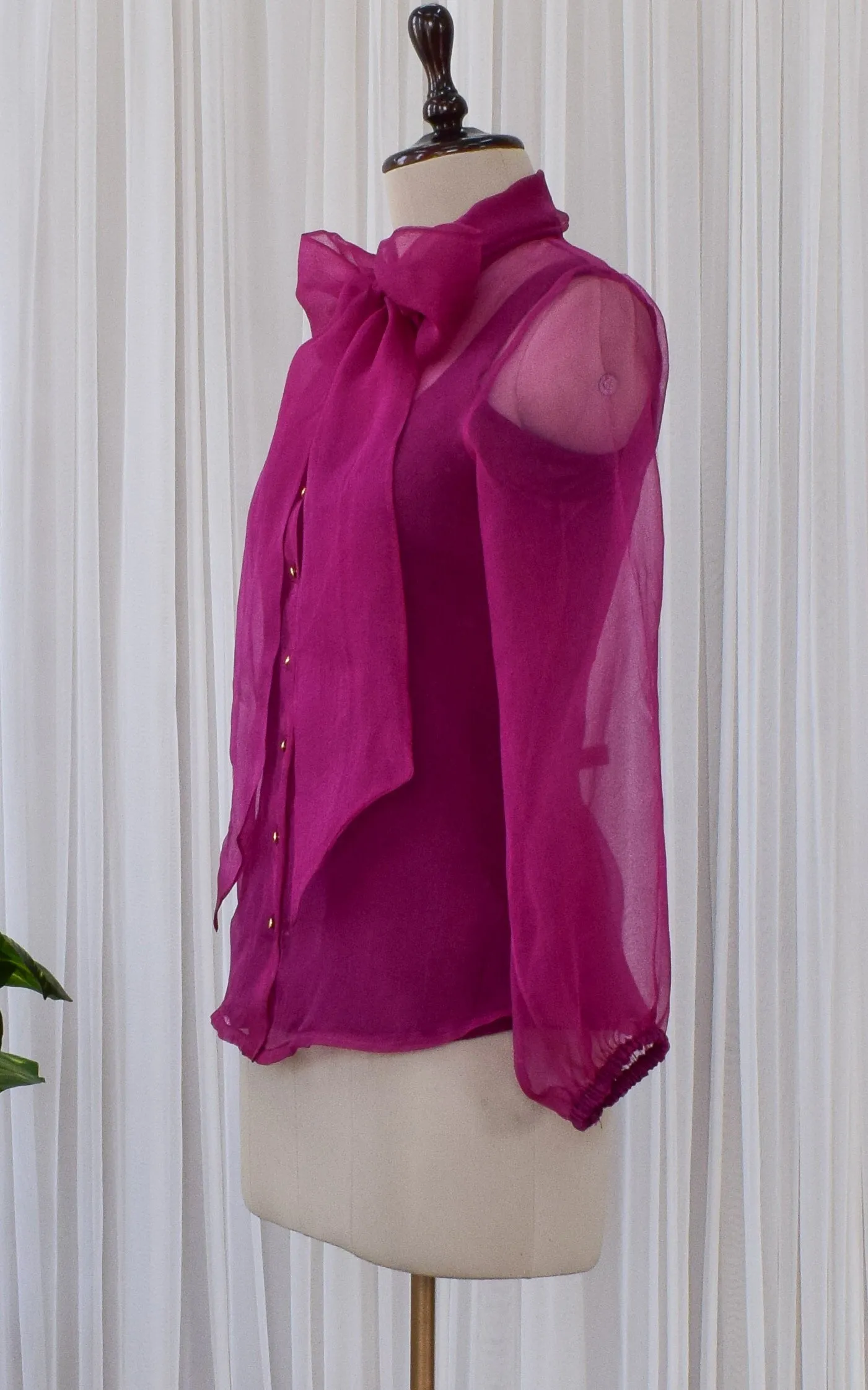 Wine Silk Organza Bow-Tie Top