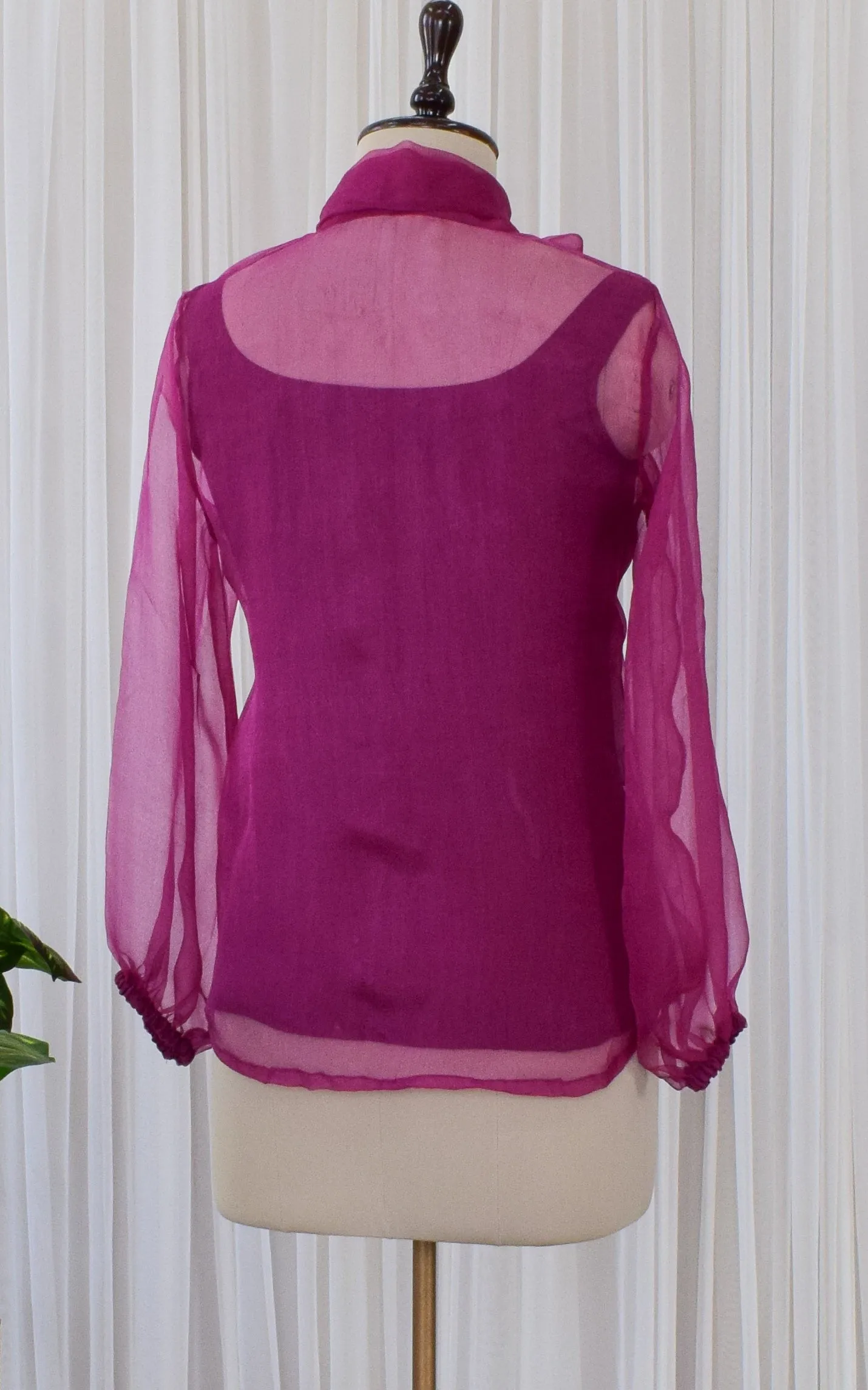 Wine Silk Organza Bow-Tie Top