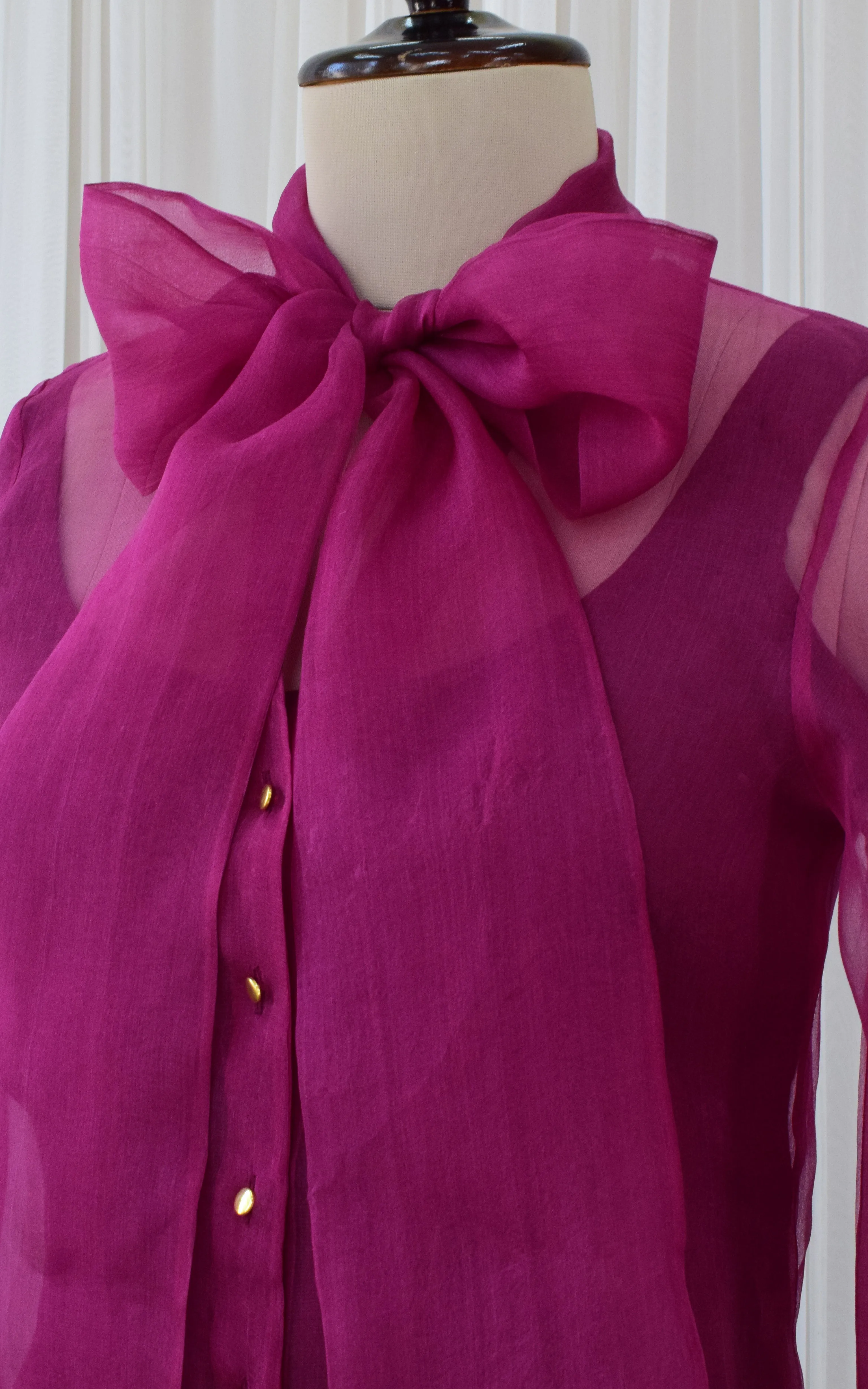 Wine Silk Organza Bow-Tie Top