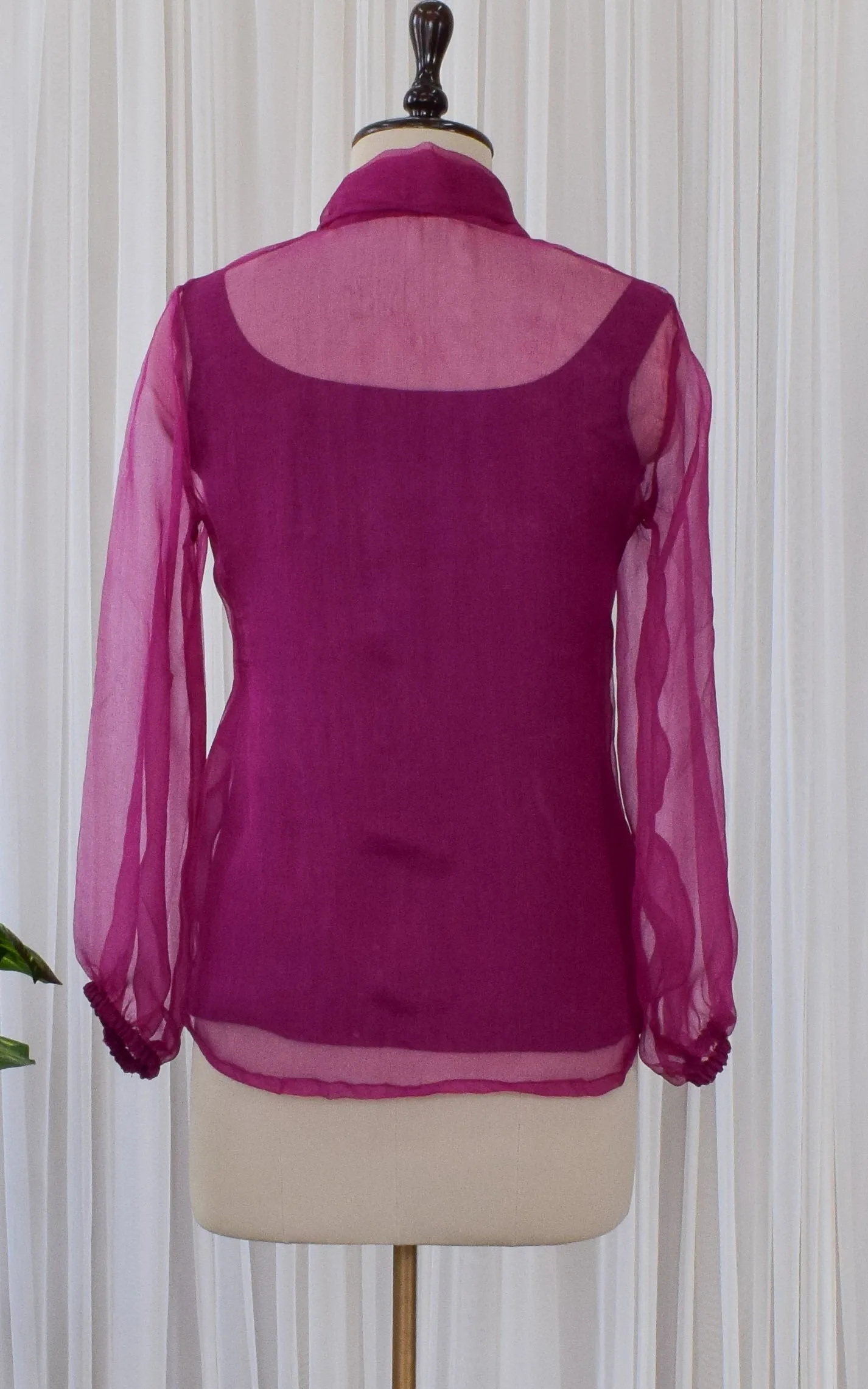 Wine Silk Organza Bow-Tie Top