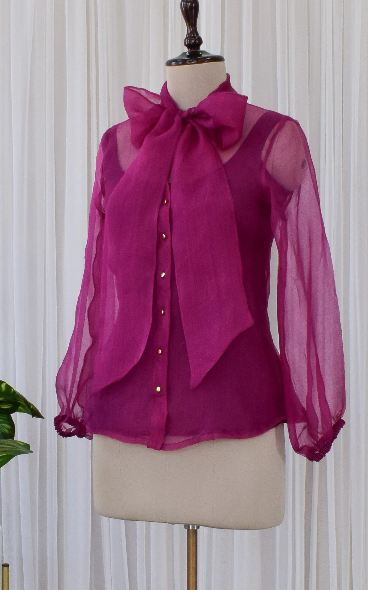Wine Silk Organza Bow-Tie Top
