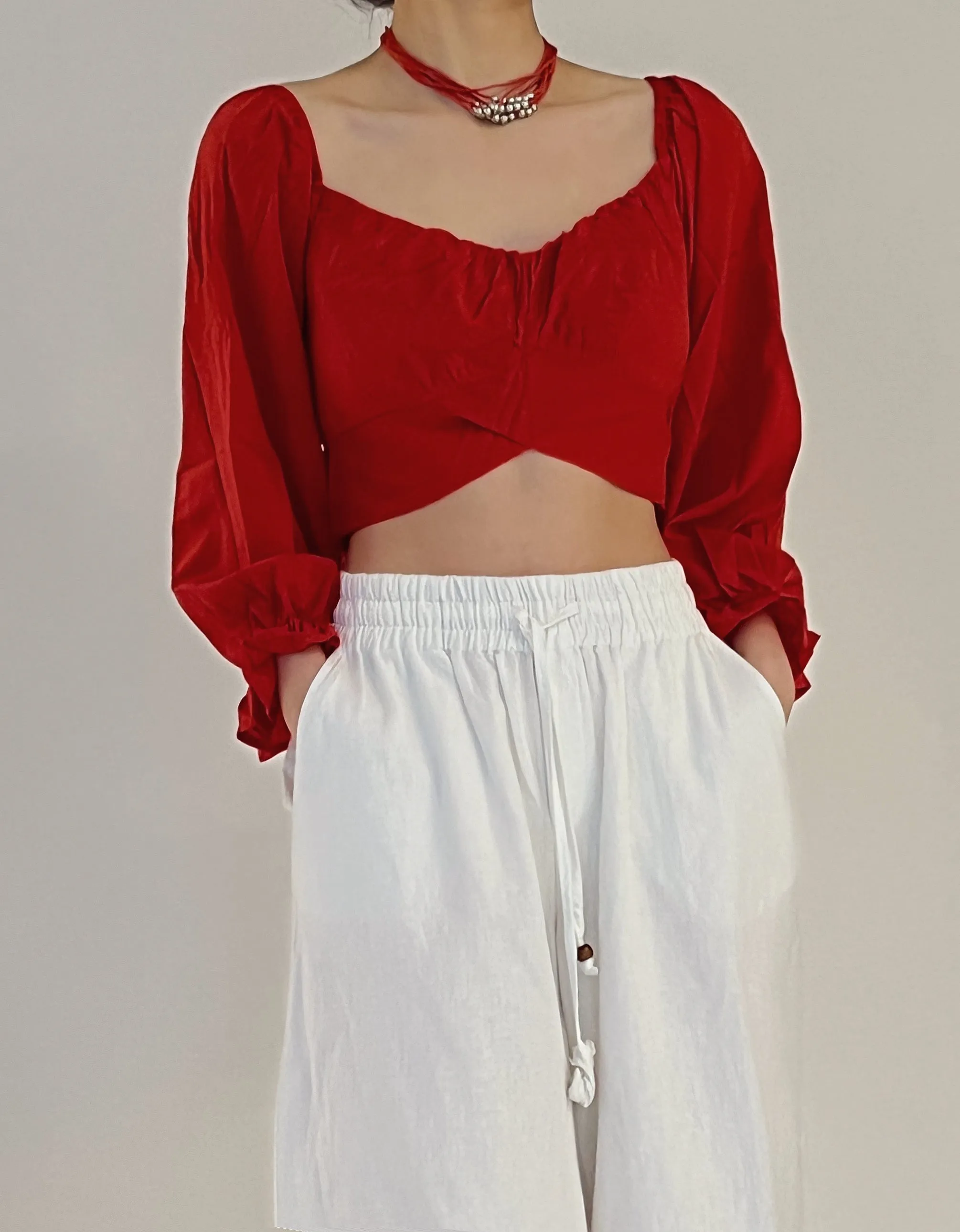 Women Casual Loose One-character Collar Red Top by Kaja Clothing - Edana Top