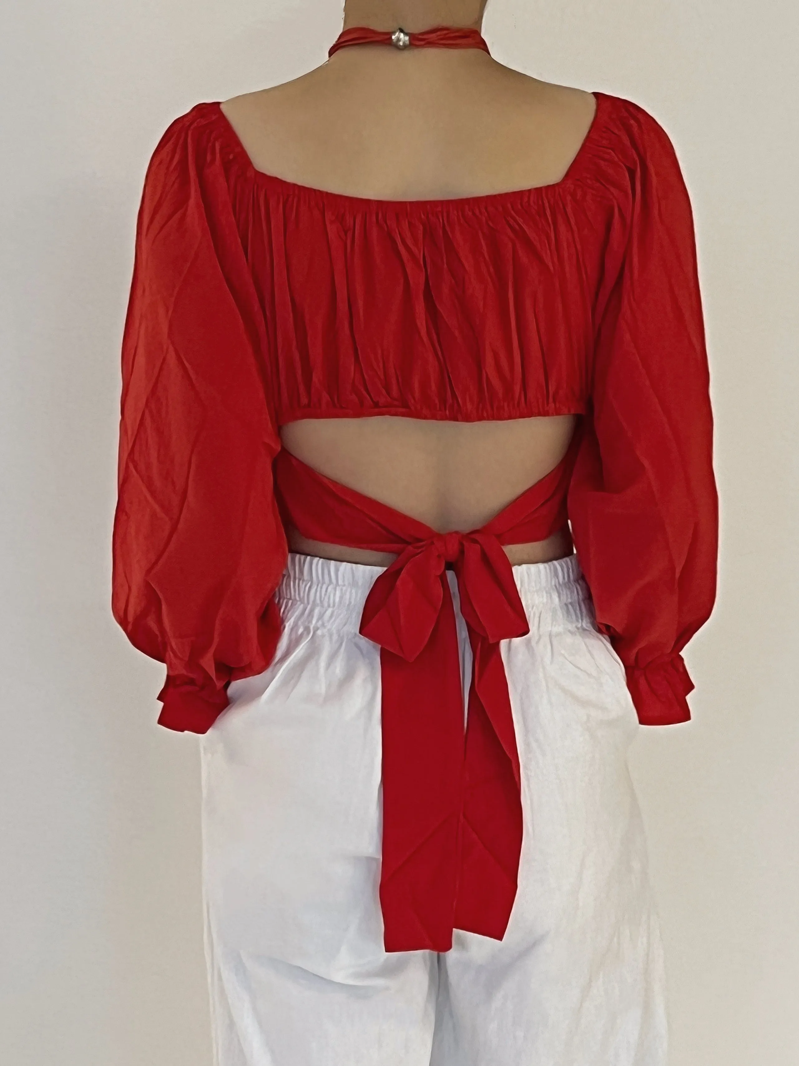 Women Casual Loose One-character Collar Red Top by Kaja Clothing - Edana Top