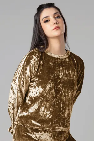 Women Classic Tan Velvet Oversized Crop Top