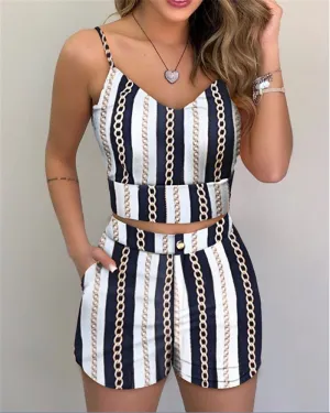 Women Sleeveless Print Top Short Set | Floral Strap Crop Top and Shorts | Women Party Wear | Summer Casual Top | Summer 2 Piece Set