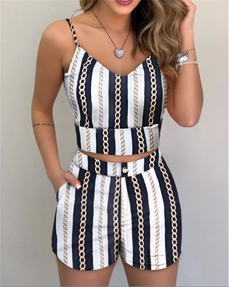 Women Sleeveless Print Top Short Set | Floral Strap Crop Top and Shorts | Women Party Wear | Summer Casual Top | Summer 2 Piece Set