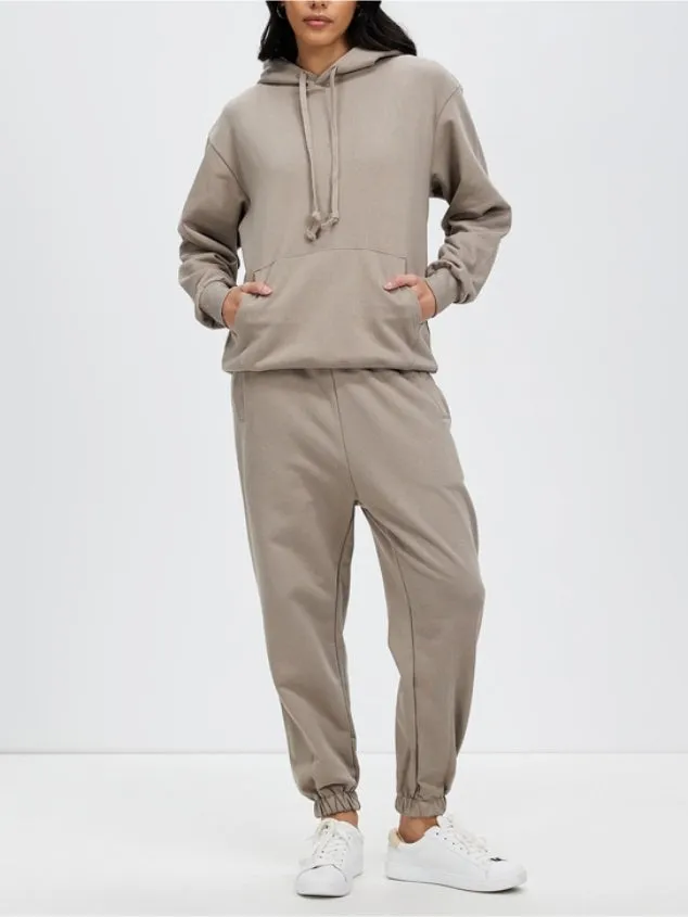 Women Solid Basic Loose Hoodie Mocha grey Sweatshirt Long Sleeve - Frida Top