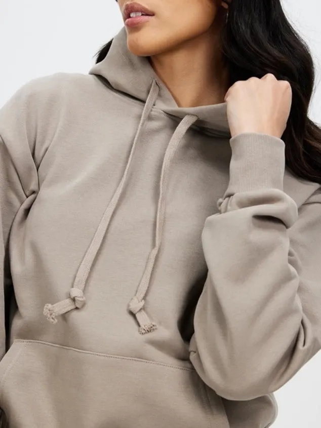 Women Solid Basic Loose Hoodie Mocha grey Sweatshirt Long Sleeve - Frida Top
