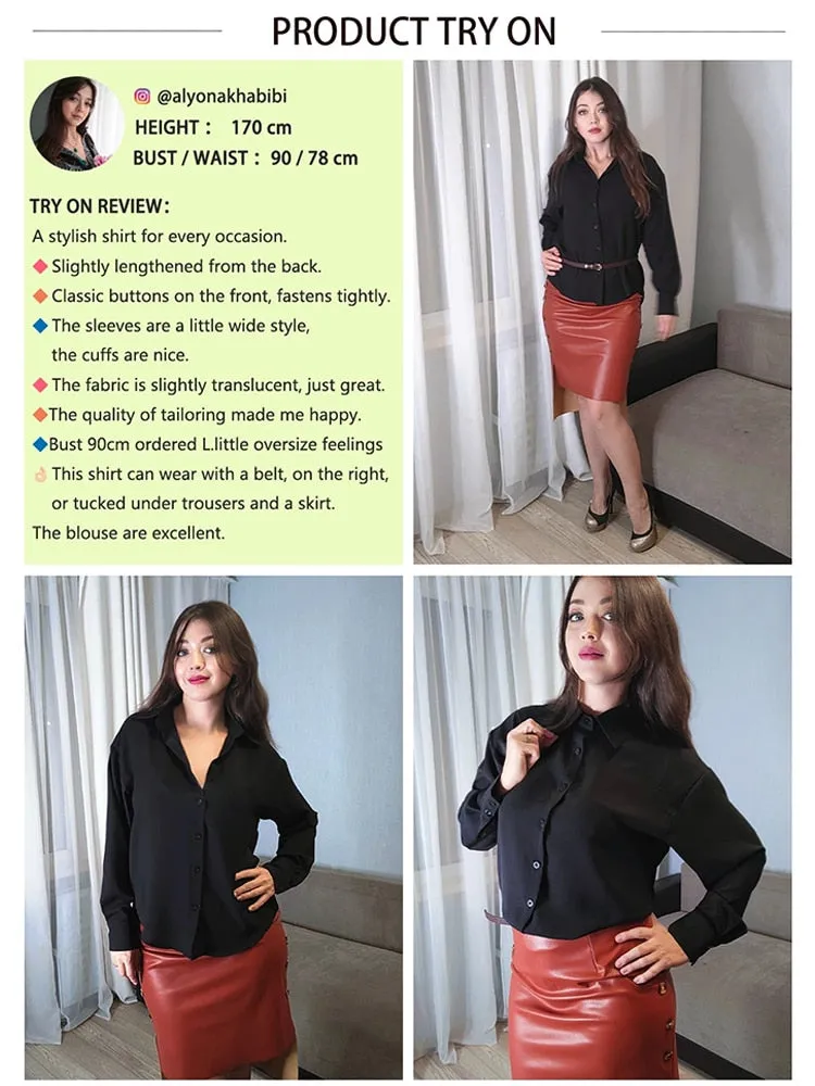 Women Summer New Arrival  Solid Black Chiffon Long Sleeve Casual Shirt Blouse - WSB8540
