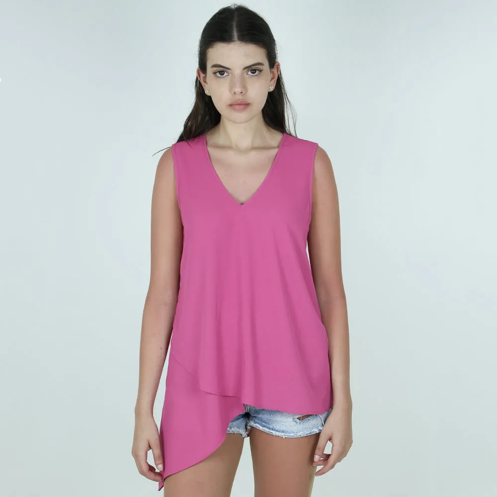 Women's Asymmetric Chiffon Top,Pink